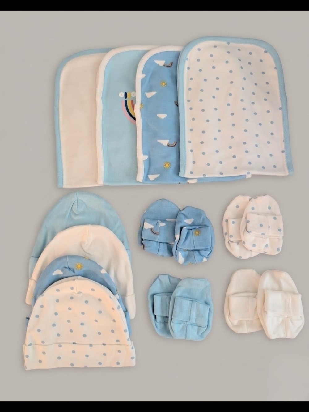 Baby Blue Newborn Hat, Mittens & Burp Cloth Set - Picture 1 of 2